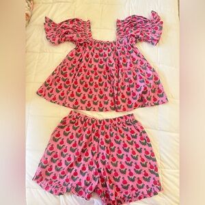 Fox & Hen Pink Block Print Shorts Set